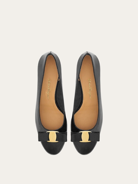 Salvatore Ferragamo Shoes - Salvatore Ferragamo Black Leather Vara Bow Flats with Gold Hardware